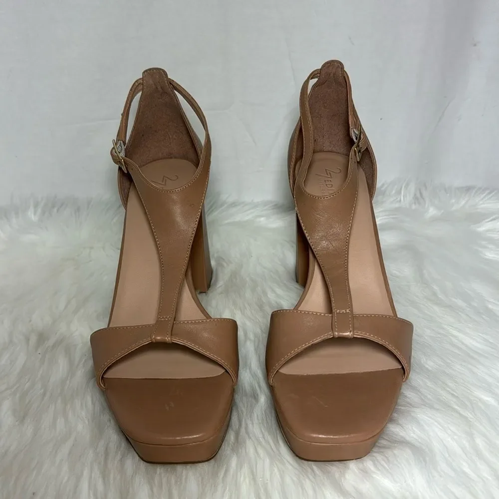 27 Edit By Naturalizer Jae Like‎ New Tan Leather T-Strap Platform Sandals…